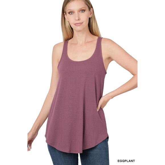 2X Eggplant Purple Scoop Neck Round Hem Tank Top Zenana Plus size comfy cool - Picture 13 of 13